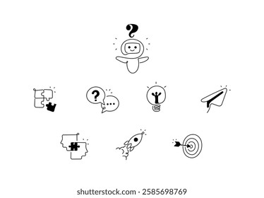 Innovation and Problem-Solving Icons – Creativity, Strategy, and Goal Achievement Symbols. Editable Stroke. AI Innovation.