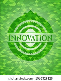 Innovation realistic green emblem. Mosaic background