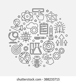 Innovation round illustration - vector creative technology symbol or innovation background made with outline icons