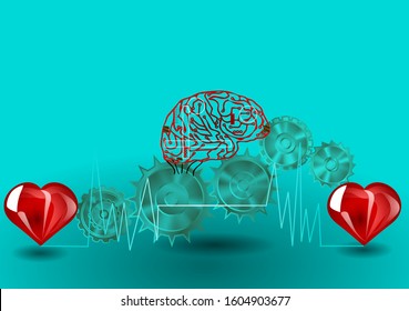 innovation scheme, two heart and brain connected with heartbeat