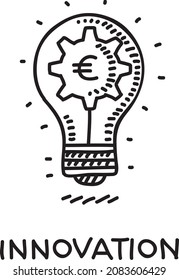 Innovation - sketchy vector illustration. The light bulb with the gear and euro sign on it.