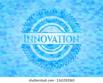 Innovation sky blue emblem with mosaic ecological style background