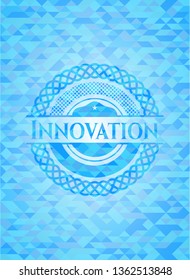 Innovation sky blue emblem with mosaic ecological style background