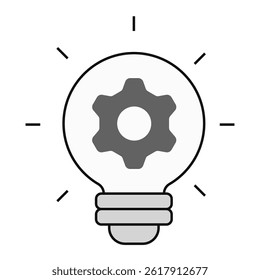 Innovation and Solution Idea. Lightbulb with gear icon representing smart tech ideas and support innovation