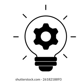 Innovation and Solution Idea. Lightbulb with gear icon representing smart tech ideas and support innovation