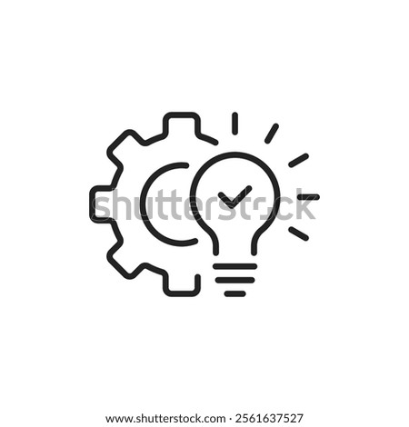 innovation solution like gear and lightbulb icon. linear simple trend modern abstract insight logotype graphic art design element isolated on white. concept of creative industry or implementation idea