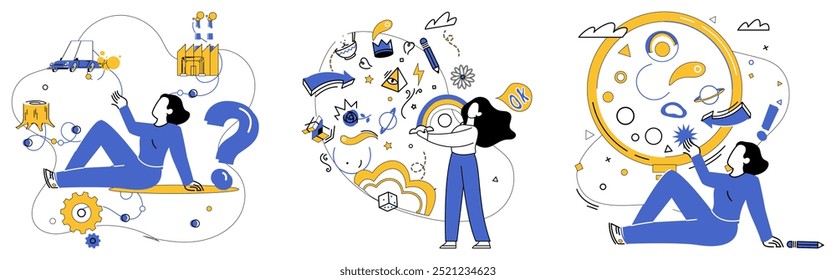 Innovation strategy vector illustration. Development is sweet melody played by orchestra intelligent growth and exploration Aspiration is key unlocking doors to treasure trove innovation strategy