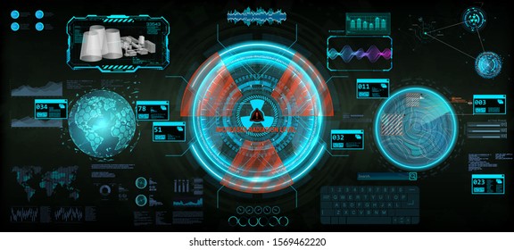 Innovation system, HUD dashboard interface for UI, GUI, UX design. Fullcolor futuristic elements set. Nuclear reactor interface, station and control center dashboard. HUD and Sci-fi vector elements.