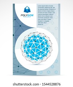 Innovation technologies company presentation flyer. Graphic vector illustration. Isometric abstract vector blue low poly shape.