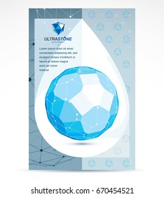 Innovation technologies company presentation flyer. Graphic vector illustration. Isometric abstract vector blue low poly shape.