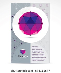 Innovation technologies company presentation flyer. Graphic vector illustration. Colorful abstract 3d mesh object, design element technology low poly template.