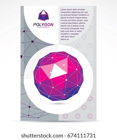 Innovation technologies company presentation flyer. Graphic vector illustration. Colorful abstract 3d mesh object, design element technology low poly template.