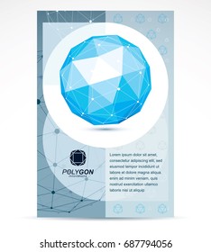Innovation technologies company presentation flyer. Graphic vector illustration. Isometric abstract vector blue low poly shape.