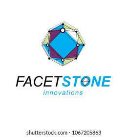 Innovation technologies emblem. 3D engineering vector, abstract polygonal shape.