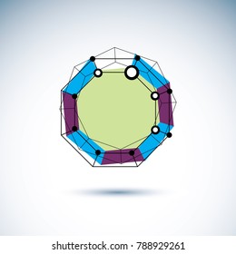 Innovation technologies emblem. 3D polygonal geometric faceted object, vector abstract design element.