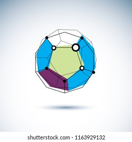 Innovation technologies emblem. Abstract 3D polygonal wireframe object, vector geometric low poly design element.
