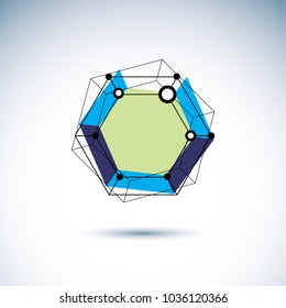 Innovation technologies emblem. Abstract geometric 3D faceted object, digital science theme vector illustration.