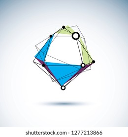 Innovation technologies emblem. Abstract geometric 3D wireframe object, vector illustration.