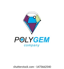 Innovation technologies emblem. Abstract three-dimensional shape, vector design element.