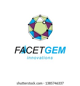 Innovation technologies emblem. Abstract vector geometric form, 3D shape science theme illustration.