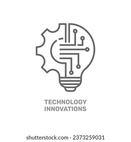 Innovation Technologies icon  with lightbulb and gear sign. Creative solution bulb and cogwheel vector symbol. EPS 10