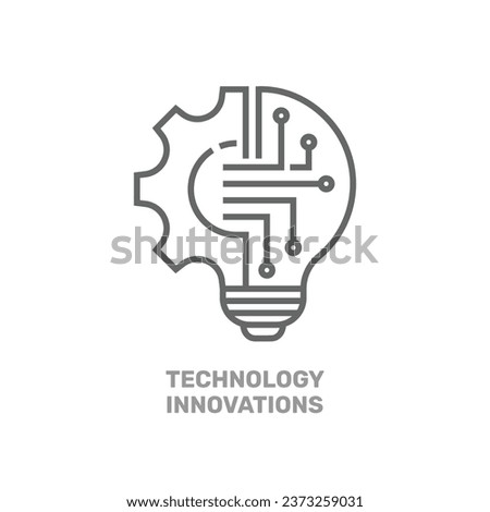 Innovation Technologies icon  with lightbulb and gear sign. Creative solution bulb and cogwheel vector symbol. EPS 10