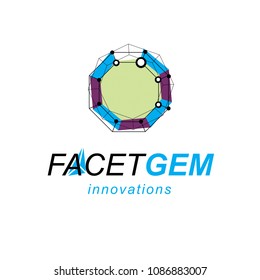 Innovation technologies logo. Abstract vector 3D mesh polygonal object, science theme illustration.