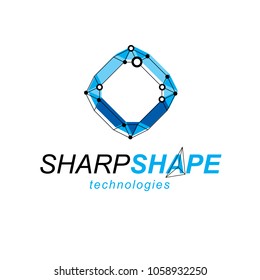 Innovation technologies logotype. Abstract three-dimensional shape, vector design element.