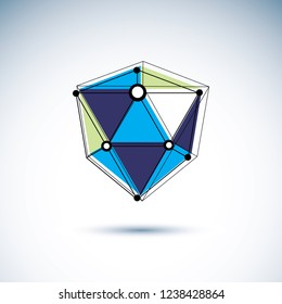 Innovation technologies logotype. Isometric abstract vector low poly shape, digital science theme illustration.