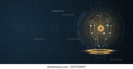 Innovation technology abstract background. Digital light bulb with circuit board blue green background vector