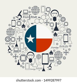Innovation and technology concept. Circle frame with thin line icons. Flag of the Texas