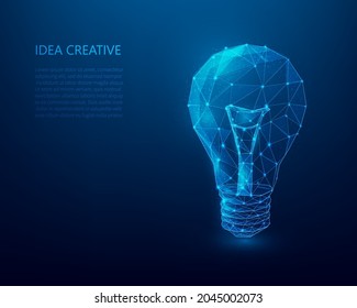 Innovation technology idea creative wireframe. idea light bulb wireframe light connection structure on blue dark background. business knowledge thinking  concept.  vector low poly style design.