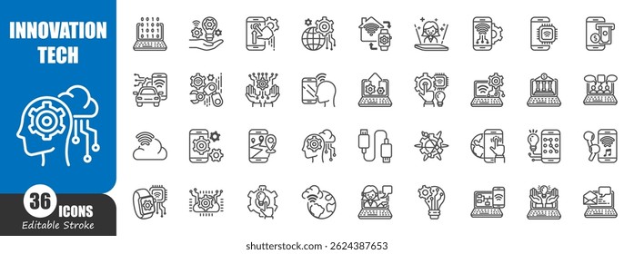 Icono de esquema de tecnología de innovación . Trazo editable. Vector.