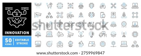 Innovation technology outline icons set: editable stroke thin line symbols for tech and futurism