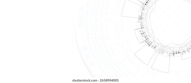 Innovación y Tecnología de fondo blanco con Elementos circulares. Redes de ciencia de datos y seguridad cibernética.
