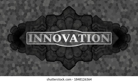 Innovation text inside Guilloche stone wall realistic emblem. Rock luxurious background. Artistic illustration. 