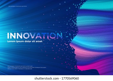 Innovation theme design in a vector of disintegration pixels effect with light streaks pattern.