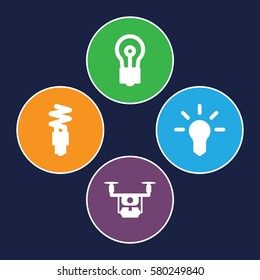 innovation vector icons. Set of 4 innovation filled icons such as bulb, fluorescent lamp