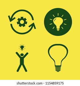 innovation vector icons set. with bulb, happy man bulb and recycle gear in set
