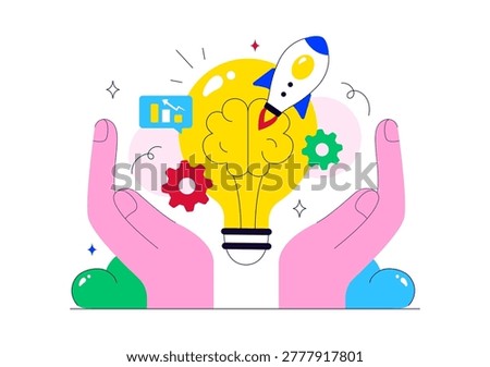 Innovation Vector Illustration Featuring Creative Idea Development, Teamwork, Problem Solving, And Modern Business Technology Design