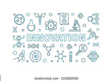 Innovation vector outline creative banner - genetics concept linear horizontal illustration