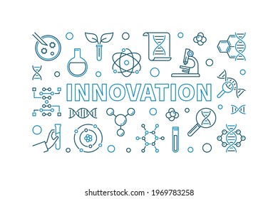 Innovation vector outline creative banner - genetics concept linear horizontal illustration