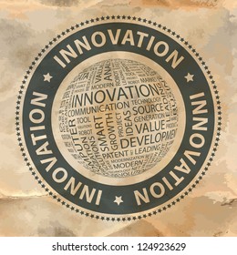 INNOVATION. Vector stamp. Word collage. Vector illustration.