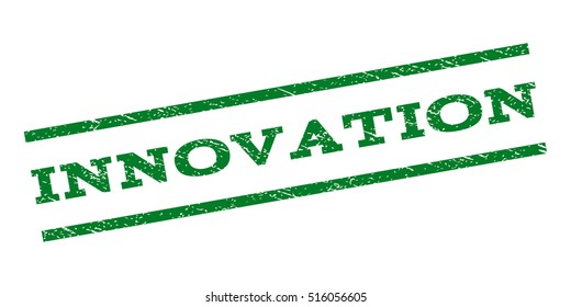 Innovation watermark stamp. Text caption between parallel lines with grunge design style. Rubber seal stamp with unclean texture. Vector green color ink imprint on a white background.