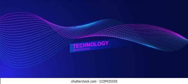 innovation wave line background with smooth shape. Beautiful waving line in blue background color. Horizontal banner template. Abstract smoke template.