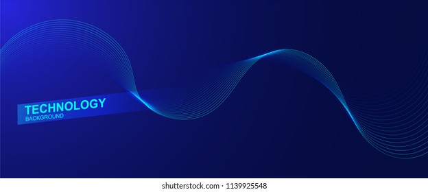 innovation wave line background with smooth shape. Beautiful waving line in blue background color. Horizontal banner template. Abstract smoke template.