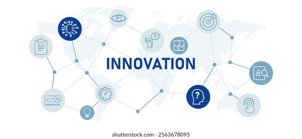 Innovation web header illustration white background in technology discovery company innovative spirit strategy future impact