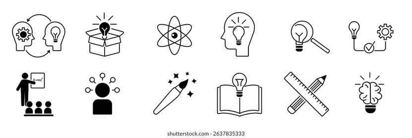 Innovation web icons in line style. Creativity, Finding solution, Brainstorming, technology, teamwork, Inspiration, Creative thinking, Brain. Vector illustration.