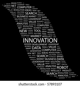 INNOVATION. Word Collage On Black Background. Illustration With Different Association Terms.