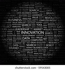 INNOVATION. Word Collage On Black Background. Illustration With Different Association Terms.